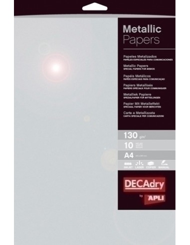 PAPEL METALIZAD.A4 APLI 130g 10h PLATA