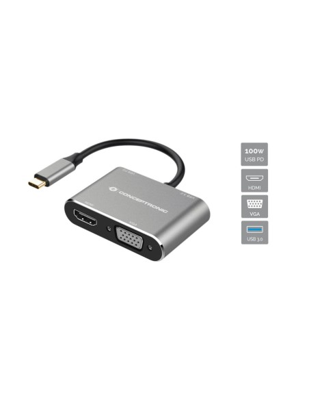 DONN16G base para portátil y replicador de puertos Alámbrico USB 3.2 Gen 1 (3.1 Gen 1) Type-C Negro, Plata