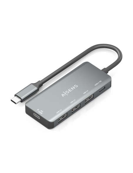 Hub USB 3.1 USB-C, USB-C/M-1xUSB-C PD 100W+1xUSB-C USB3.0/H+3xUSB-A USB2.0/H, Gris, 15cm