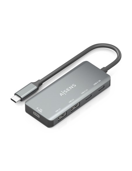 Hub USB 3.1 USB-C, USB-C/M-1xUSB-C PD 100W+1xUSB-C USB3.0/H+1xUSB-C USB2.0/H+2xUSB-A USB2.0/H, Gris, 15cm