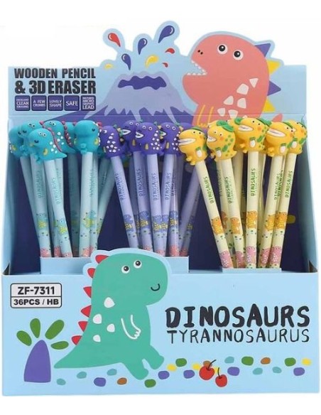 EXP 36 LAPICES CON GOMA 3D DINOSAURIOS EXP 36 LAPICES CON GOMA 3D DINOSAURIOS