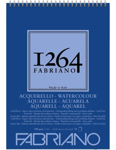 Bloc espiral fabriano 1264 acuarela 25 algodon a3 30h 300g grano fino Bloc espiral fabriano 1264 acuarela 25 algodon a3 30h 300g grano fino