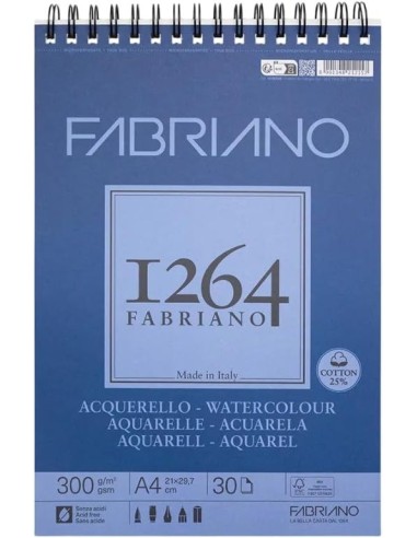 Bloc espiral fabriano 1264 acuarela 25 algodon a4 30h 300g grano fino