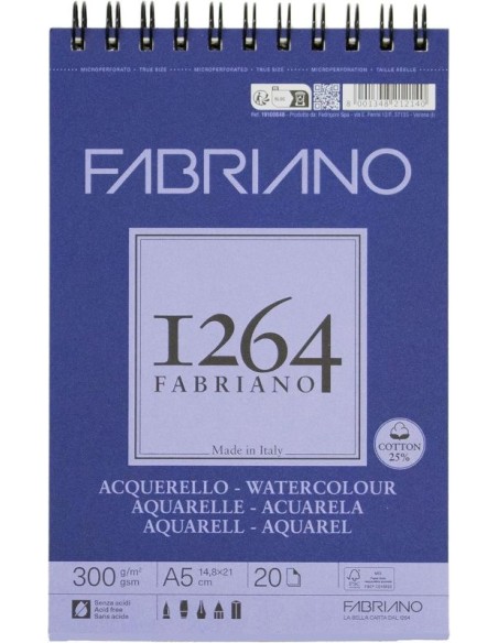 Bloc espiral fabriano 1264 acuarela 25 algodon a5 20h 300g grano fino Bloc espiral fabriano 1264 acuarela 25 algodon a5 20h 300g grano fino