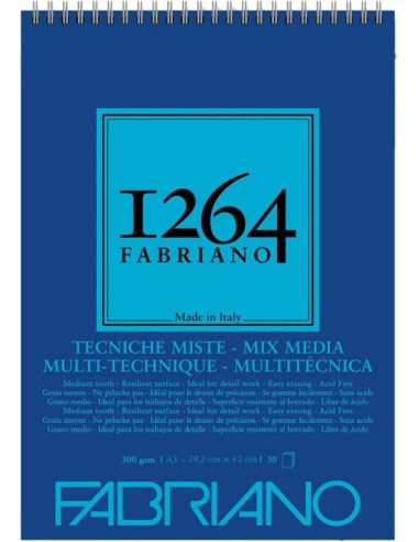 Bloc espiral fabriano 1264 mix media a3 30h 300g