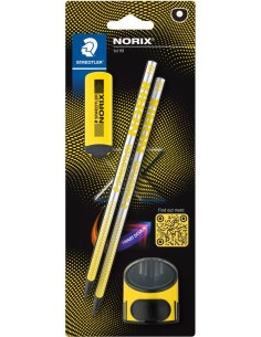 Blister 2 lapiz de grafito norix hb afilalapices goma amarillo