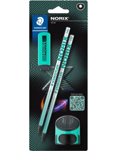 Blister 2 lapiz de grafito norix afilalapices goma turquesa