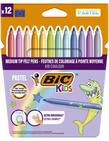 ESTUCHE 12 ROTULADORES KID COULEUR PASTEL PUNTA MEDIA BIC