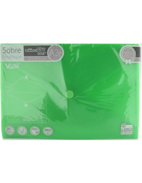 PAQ 10 CARPETA SOBRE A3 V LOCK 330X475 CIERRE VELCRO VERDE