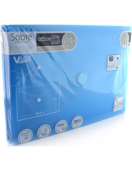 PAQ 10 CARPETA SOBRE FUELLE A4 250X335X300 VELCRO AZUL