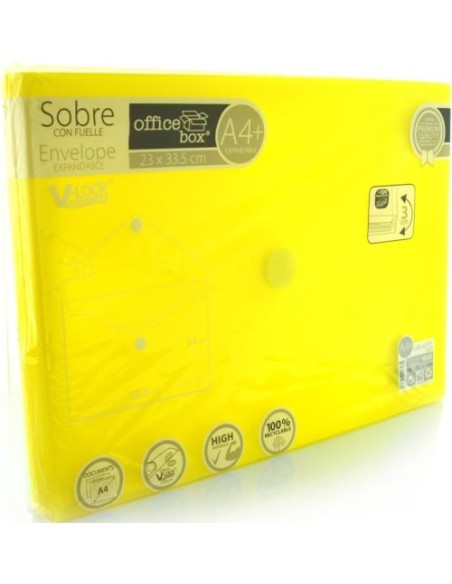 PAQ 10 CARPETA SOBRE FUELLE A4 250X335X300 VELCRO AMARILLO