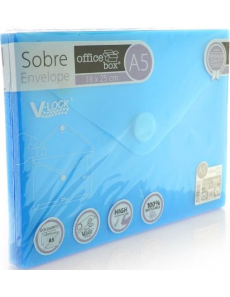 PAQ 10 SOBRE A5 V LOCK 180X250 MM VELCRO COLOR AZUL