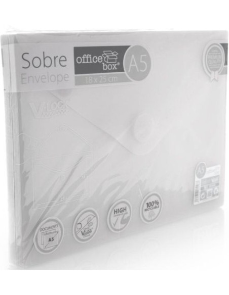 PAQ 10 SOBRE A5 V LOCK 180X250 MM VELCRO COLOR TRANSPARENTE