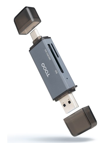 Lector de Tarjetas SD + TF, con entradas USB-C 3.0 + USB A, Color Gris