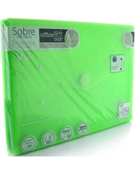PAQ 10 CARPETA SOBRE FUELLE A4 250X335X300 VELCRO VERDE