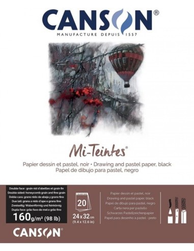 Bloc encolado canson mi teintes 24x32cm 30h 160g hojas color negro