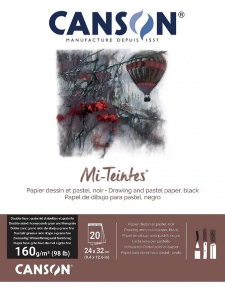 Bloc encolado canson mi teintes 24x32cm 30h 160g hojas color negro Bloc encolado canson mi teintes 24x32cm 30h 160g hojas color negro