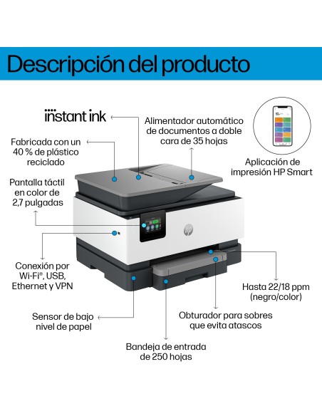 OfficeJet Pro Impresora multifunción HP 9120e, Color, Impresora para Pequeñas y medianas empresas, Imprima, copie, escanee y en