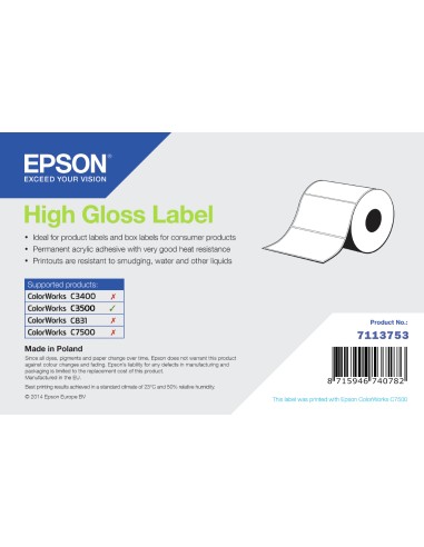 High Gloss Label - Continuous Roll: 102mm x 33m