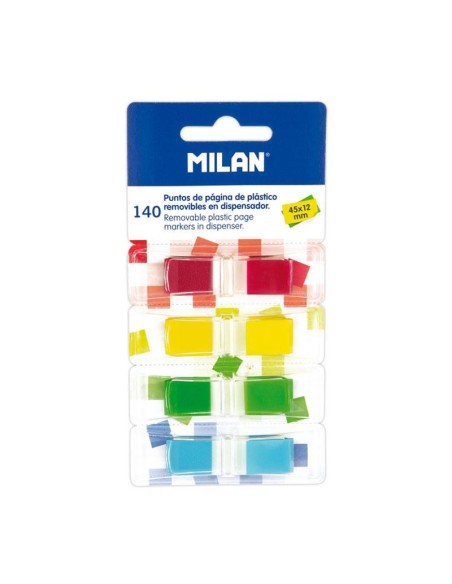 MILAN MARCADORES DE PÁGINA REMOVIBLES 140 PUNTOS 45X12MM 4 COLORES TRANSPARENTES