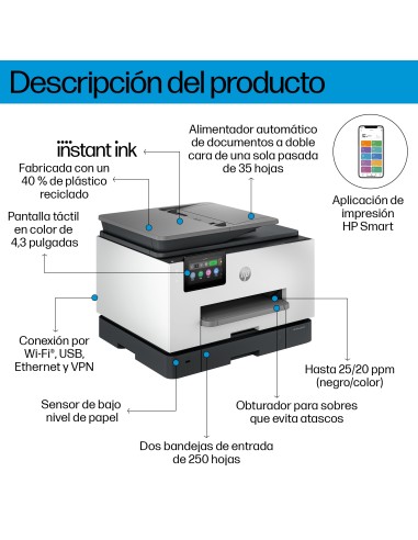 OfficeJet Pro Impresora multifunción HP 9132e, Color, Impresora para Pequeñas y medianas empresas, Imprima, copie, escanee y en