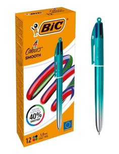 Colors Smooth Negro, Azul, Verde, Rojo Bolígrafo de punta retráctil con mecanismo de giro Medio 12 pieza(s)