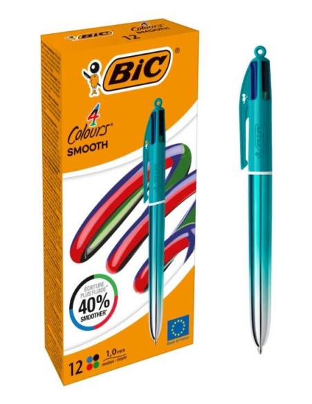 Colors Smooth Negro, Azul, Verde, Rojo Bolígrafo de punta retráctil con mecanismo de giro Medio 12 pieza(s)