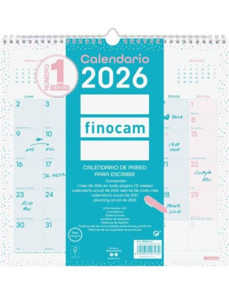 CALENDARIO PARED 2026 CHIC ES 30X30 TURQUESA