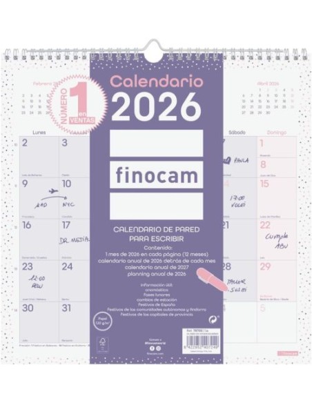 CALENDARIO PARED 2026 CHIC ESCRIBIR 30X30 MORADO