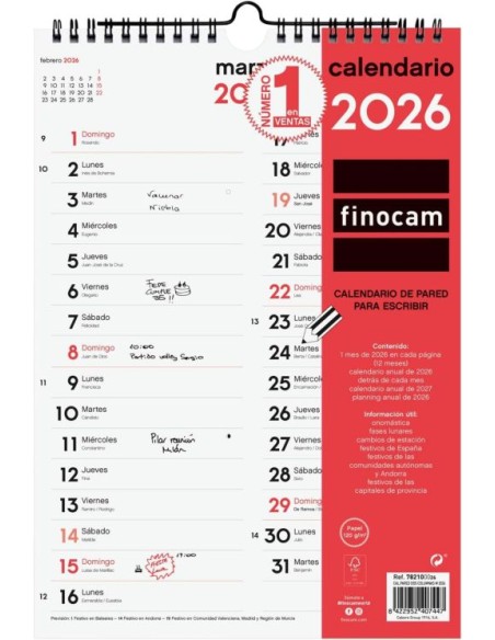CALENDARIO PARED 2026 DOS COLUMNAS M
