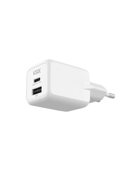 Cargador de red 20W, GaN, PPS, Power Delivery, Materiales sostenibles, 1 x USB-C + 1 x USB-A, Blanco