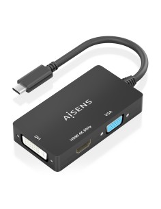 Conversor USB-C A DVI/HDMI/VGA, USB-C/M-DVI/H-HDMI/H-VGA/H, Negro, 15cm