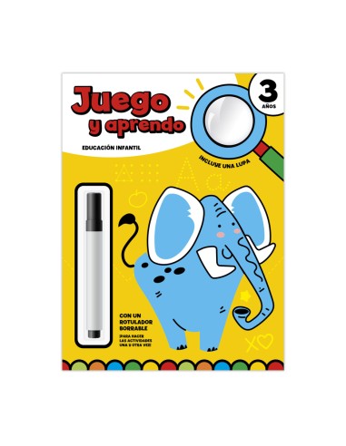 JUEGO Y APRENDO 3 ANOS CON LUPA Y ROTULADOR BORRABLE