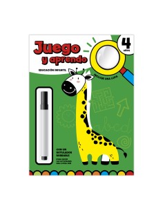 JUEGO Y APRENDO 4 ANOS CON LUPA Y ROTULADOR BORRABLE