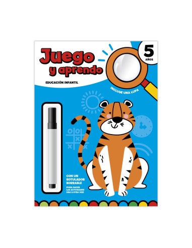JUEGO Y APRENDO 5 ANOS CON LUPA Y ROTULADOR BORRABLE
