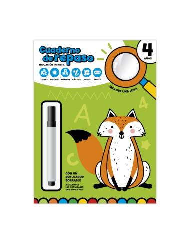 CUADERNO DE REPASO 4 ANOS CON LUPA Y ROTULADOR BORRABLE