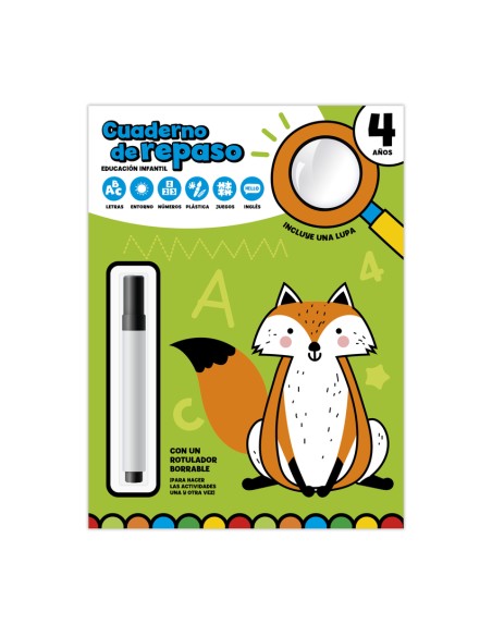 CUADERNO DE REPASO 4 ANOS CON LUPA Y ROTULADOR BORRABLE