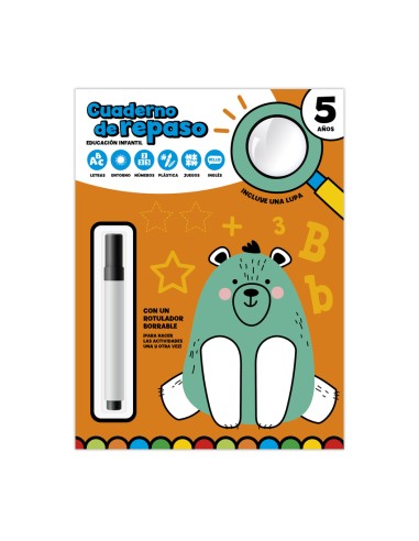 CUADERNO DE REPASO 5 ANOS CON LUPA Y ROTULADOR BORRABLE