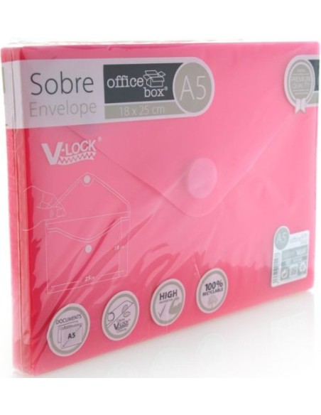 PAQ 10 SOBRE A5 V LOCK 180X250 MM VELCRO COLOR ROJO