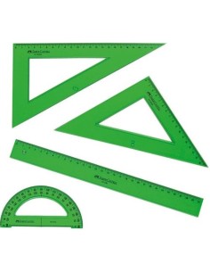 Estuche dibujo 4 piezas reglas verde transparente faber castell