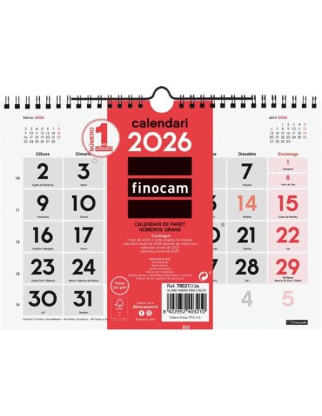 CAT CALENDARIO PARED 2026 NUMEROS GRANDES S CATALAN