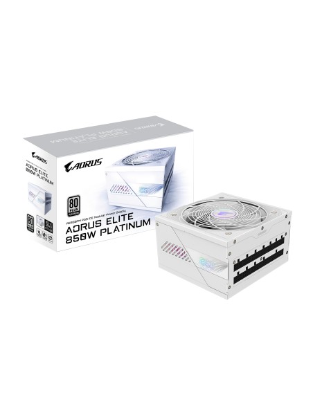 AORUS ELITE P850W ICE Fuente de Alimentación - PCIe 5.0, 80 PLUS Platinum, Diseño completamente modular, Ventilador de 120 mm, C
