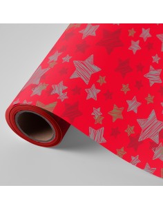 BOBINA PAPEL REGALO FANTASIA NAVIDAD ESTRELLA ROJA 62CMX4KG