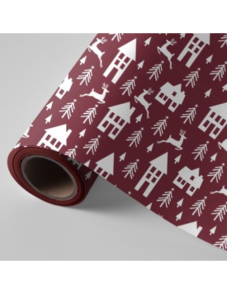 BOBINA PAPEL REGALO FANTASIA NAVIDAD CASITAS 62CMX4KG