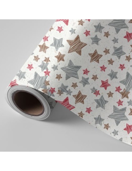 BOBINA PAPEL REGALO NAVIDAD CANA AZUCAR ESTRELLA 31CMX2KG