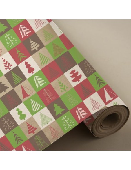 BOBINA PAPEL REGALO KRAFT NAVIDAD ARBOLES 31CMX2KG