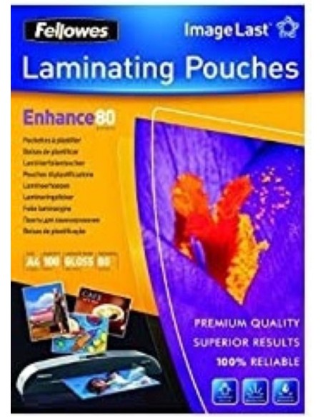 PACK 100 FUNDAS PLASTIFICAR A4 80 MICRAS BRILLO FELLOWES