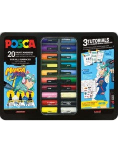 CAJA METALICA 20 ROTULADORES UNI POSCA MANGA HERO