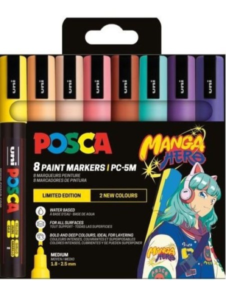 ESTUCHE 8 ROTULADORES POSCA PC5 COLORES MANGA HERO
