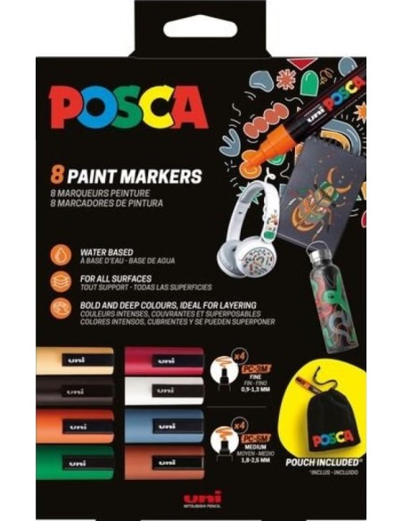 PACK 8 ROTULADOR POSCA PC 5M PC 3M BOLSA TELA